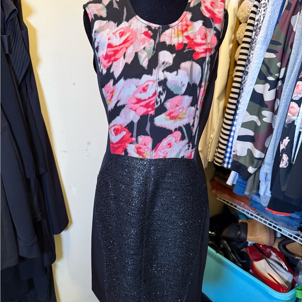 RACHEL Rachel Roy Black Dress with Pink Floral Design